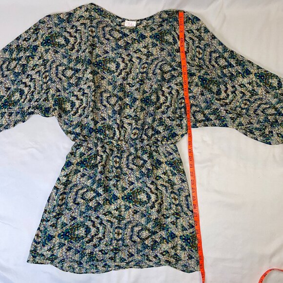 Parker 100% Silk Mini Dress Size S Dolman Long Sleeve Geometric Abstract Print - Picture 6 of 10